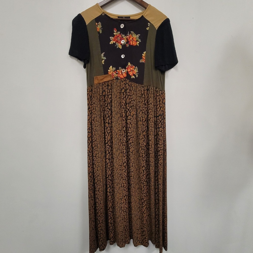 Carole Little Vintage 90s Patchwork Dress‎ Size S Relaxed Modest Y2K Maxi Artsy